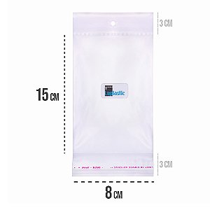 Saco Adesivado 8x15 com Solapa e Furo Para Pendurar Plástico BOPP Transparente