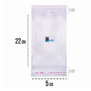 Saco Adesivado 5x22 com Solapa e Furo Para Pendurar Plástico BOPP Transparente