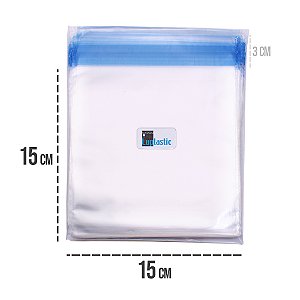 Saco Adesivado 15x15 cm Plástico PP Transparente Com Aba 3cm Abre e Fecha