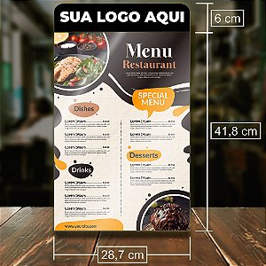 Porta Cardápio 28,7x41,8+6 Personalizado com Sua Logo