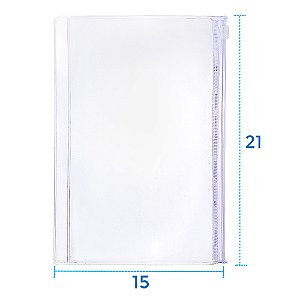 Envelope Canguru 15x21 cm Com Zíper e Cursor Para Agendas e Cadernos Cristal Transparente Liso