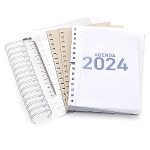 Kit de Agenda 2024 Para Scrapbook Miolo Azul Com Holler, Luva, Canguru, Wire-o & Régua Marcador de Página