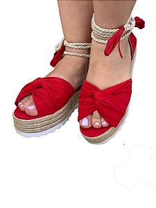 sandália amarrar flatform corda anabela tratorada