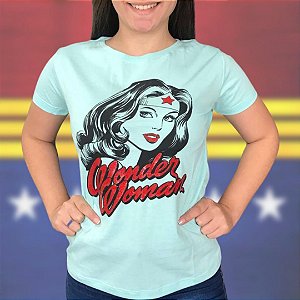 Camiseta Wonder Woman M - Mescla Piscina - Oficial