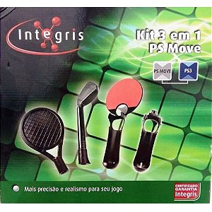 Kit Esportes 3 Em 1 Ps Move Ps3 Integris Golf Ping-Pong Tenis