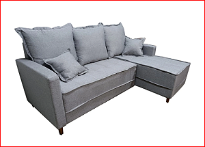 Sofá Living com Chaise Bolonha Linho Cinza – Primor (205cm)