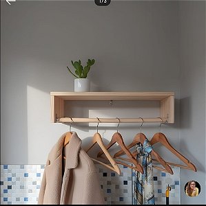 kit com 2 unidades Arara De Parede Cabideiro Porta Roupas Madeira Maciça
