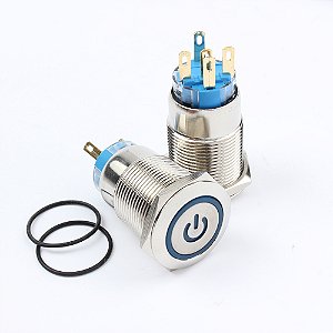 Botao Pulso Start 19mm LED Azul 110/220v Símbolo Power