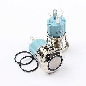 Kit 20x Botões Liga Desliga 16mm LED Azul 12/24v + Conectores