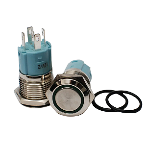 Kit 30x Botões Pulso Start 16mm LED Verde 12/24v + 30x Conectores