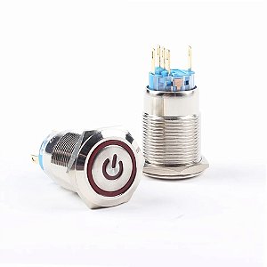Botão Liga Desliga 19mm LED Vermelho 12/24v Com Trava Símbolo POWER