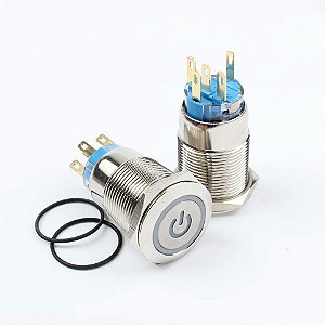 Botão Liga Desliga 19mm LED Branco 110/220v Com Trava Símbolo POWER