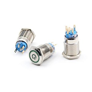 Botão Liga Desliga 19mm LED Verde 12/24v Com Trava Símbolo POWER