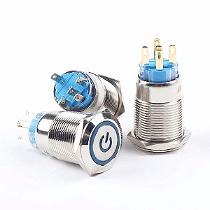 Botão Liga Desliga 19mm LED Azul 110/220v Com Trava Símbolo POWER