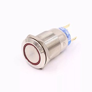Botão Pulso 19mm LED Vermelho 12/24v Sem Trava Símbolo RING