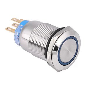Botão Pulso 19mm LED Azul 12/24v Sem Trava Símbolo RING