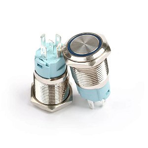 Botão Liga Desliga 16mm LED Azul 12/24v Com Trava Símbolo RING