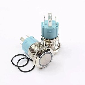 Botão Liga Desliga 16mm LED Branco 12/24v Com Trava Símbolo RING