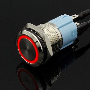 Botão Liga Desliga 16mm LED Vermelho 12/24v Com Trava Símbolo RING