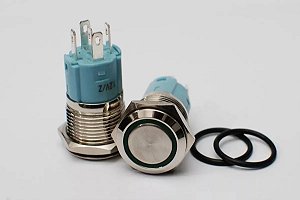 Botão Liga Desliga 16mm LED Verde 12/24v Com Trava ( Retenção ) Símbolo RING