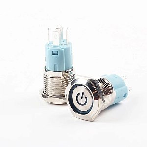 Botão Liga Desliga 16mm LED Azul 12/24v Com Trava Símbolo POWER