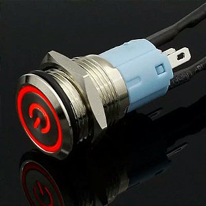 Botão Liga Desliga 16mm LED Vermelho 12/24v Com Trava Símbolo POWER