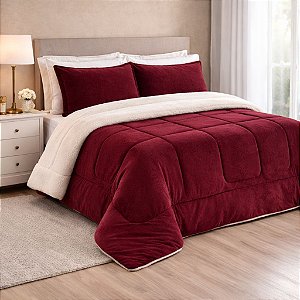 Coberdrom Sherpa e Manta Flannel QUEEN - Bordô
