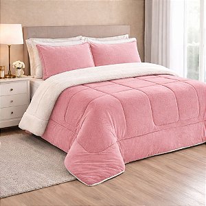 Coberdrom Sherpa e Manta Flannel QUEEN - Rosa