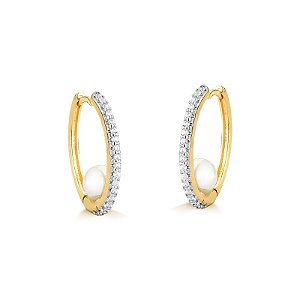 Brinco argola cravejada com pérola ANTIALÉRGICA