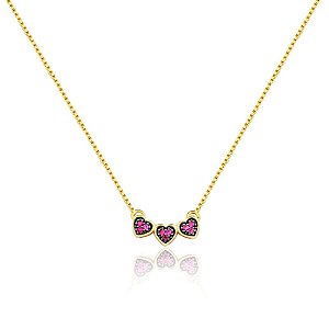 Gargantilha trio de mini corações cravejado ANTIALÉRGICA