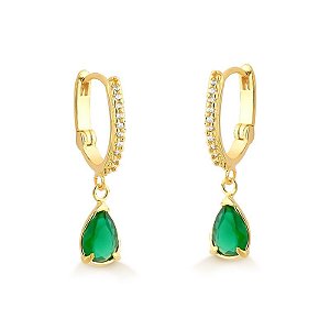 Argola oval com zircônias e gota de pedra ANTIALÉRGICA