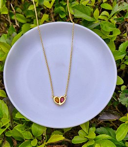 Gargantilha coração com pedra pequeno HIPOALERGÊNICO