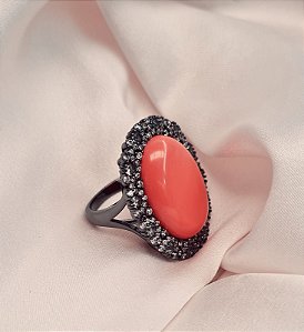 Anel baquelite coral com zircônia ANTIALÉRGICO