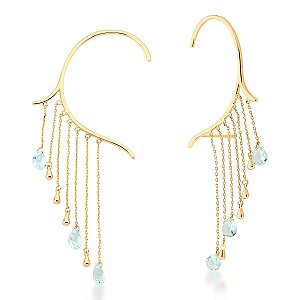 Brinco ear cuff e zircônias em gota água marinha  ANTIALÉRGICO