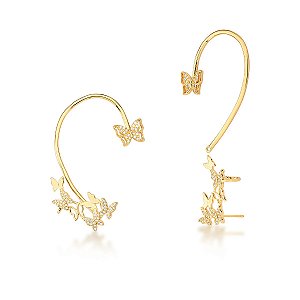Brinco ear cuff 2 em 1 borboletas cravejadas ANTIALÉRGICO