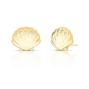 Brinco concha com zircônia ANTIALÉRGICO