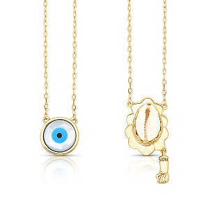 Escapulário búzio com olho grego ANTIALÉRGICO