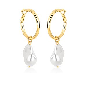 Brinco 2 em 1 com pérola shell barroca ANTIALÉRGICO