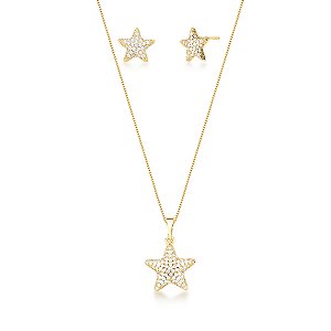 Conjunto estrela do mar cravejado com zircônia ANTIALÉRGICO