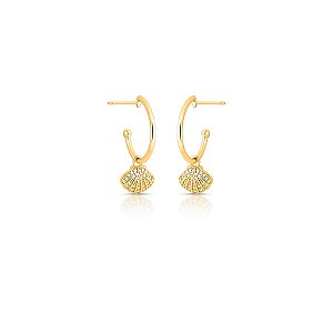 Brinco argola com concha cravejada ANTIALÉRGICO