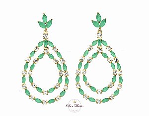 Brinco gota dupla de pedras ANTIALÉRGICO