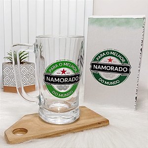 Caneca Chopp Vidro – Para o Melhor Namorado do Mundo + Caixa Presente Brinde