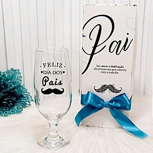 Taça Feliz Dia dos Pais + Caixa com Laço Azul / Presente Pai