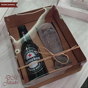Kit Presente - Caixa Kraft + Copo para cerveja jateado