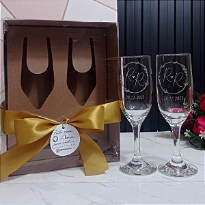 Caixa Visor + 2 taças Windsor Champanhe - Personalizadas