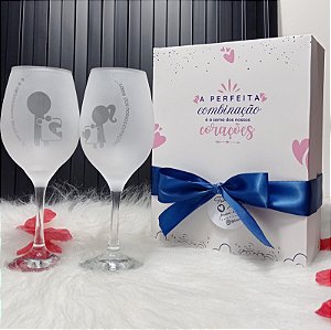 Presente Namorados - Caixa + 2 Taças Vinho A Perfeita Combinação...