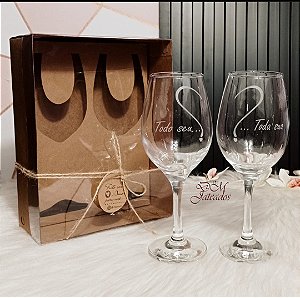 Kit Namorados - Caixa + 2 taças Vinho Todo Seu / Toda Sua