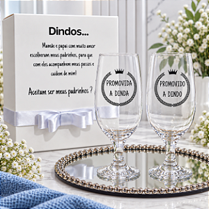2 Taças Cerveja Com Caixa Convite Padrinhos Dindos Batismo