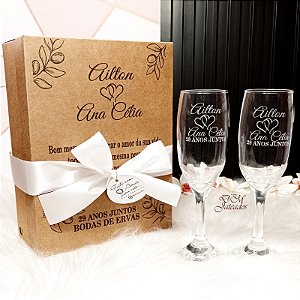 2 Taças Windsor champanhe + Caixa kraft -  Personalizadas