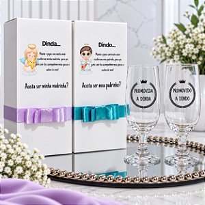 Convite Individual Caixa + Taça Dindo/Dinda/Batismo
